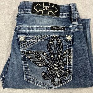 Miss Me Women’s Mid Rise Skinny Hailey Denim Jeans Embroidery Size 28